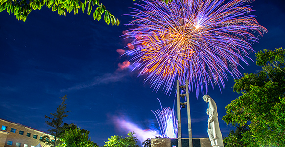 Mount St. Joseph quad with fireworks