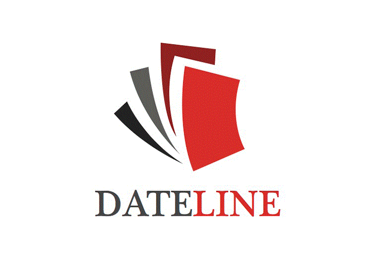 Red and black paper-like Dateline logo